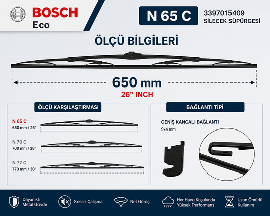 Bosch 3397015409 N65 Silecek Süpürgesi 650mm (65cm) Tekli Eco Truck Mercedes Axor Atego Man Uyumlu A0018201145 Bosch
