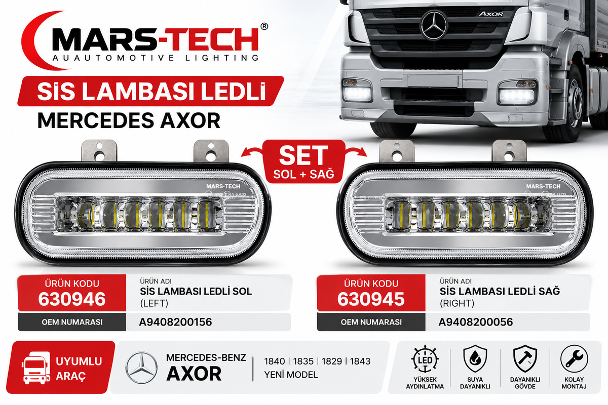 Mercedes Axor Sol LED Sis Lambası 2'li Set MarsTech 630946 630945 A9408200056 A9408201056