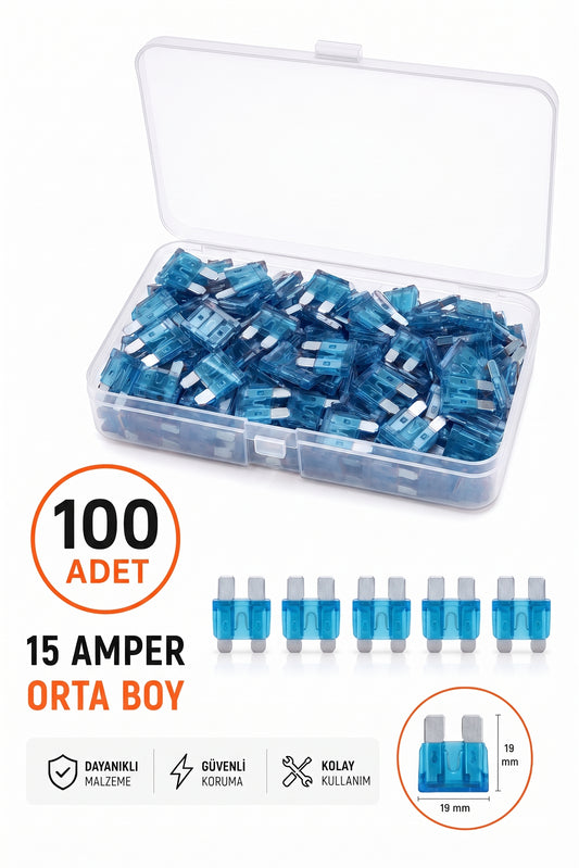 15 Amper Orta Boy Bıçak Sigorta 100 Adet Ağır Vasıta Uyumlu