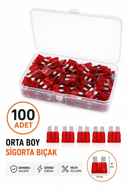 10 Amper Orta Boy Bıçak Sigorta 100 Adet Ağır Vasıta Uyumlu